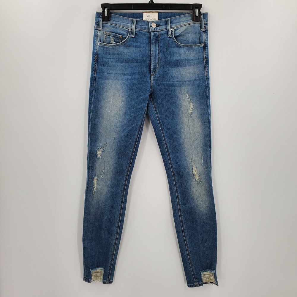 Women's McGuire Mid Rise Newton Skinny Jeans Size 29 Style 15B Distressed Ripped